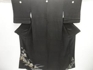 アンティーク　錦紗波に樹木・鶴模様留袖